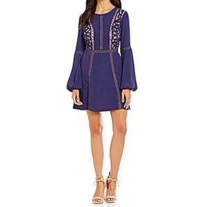 Gianni Bini Crochet Mesh Long Sleeve A-Line Mini Dress